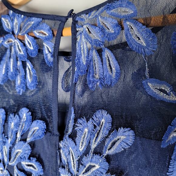 Adrianna Papell Embroidered Mesh Sheath Dress Navy Blue Size 8 Cocktail Holiday - Picture 5 of 12